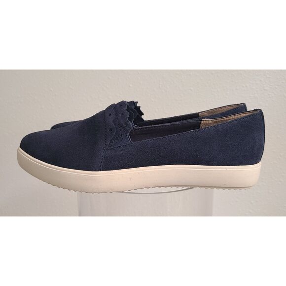 Latigo Anthropologie Suede Leather Navy Blue Slip On Sneakers US 7 Almond Toe - Picture 2 of 9